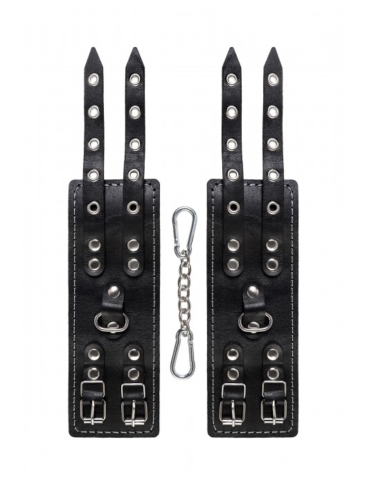 Черные кожаные наручники с двумя ремнями и красной подкладкой - Pecado - купить с доставкой в Балаково