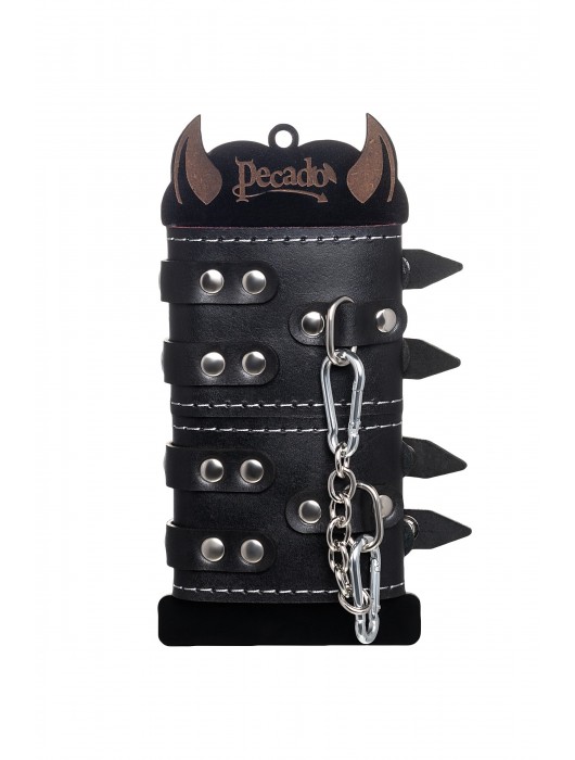 Черные кожаные наручники с двумя ремнями и красной подкладкой - Pecado - купить с доставкой в Балаково