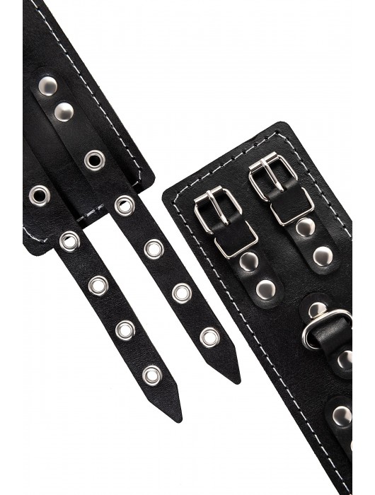 Черные кожаные наручники с двумя ремнями и красной подкладкой - Pecado - купить с доставкой в Балаково