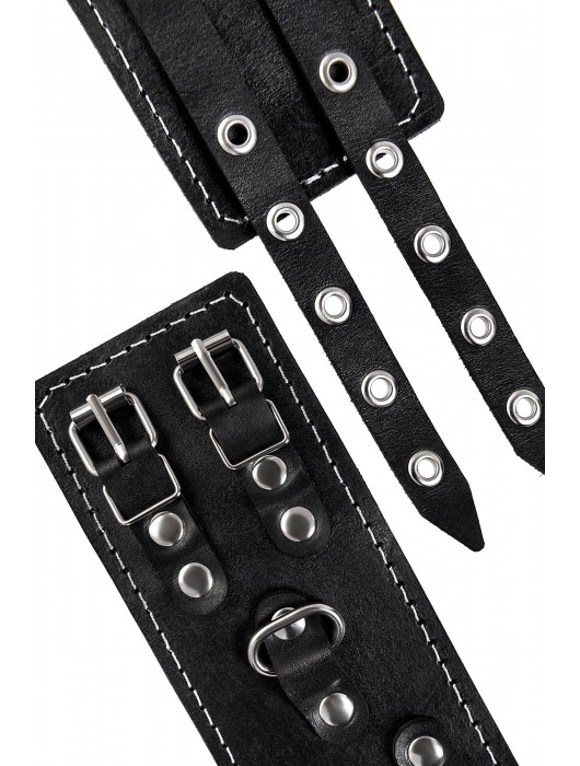 Черные кожаные оковы с двумя ремнями и красной подкладкой - Pecado - купить с доставкой в Балаково