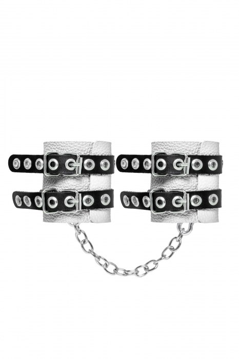 Бело-черные наручники с двумя ремешками и люверсами - Pecado - купить с доставкой в Балаково