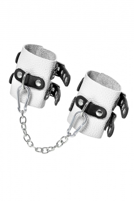 Бело-черные наручники с двумя ремешками и люверсами - Pecado - купить с доставкой в Балаково