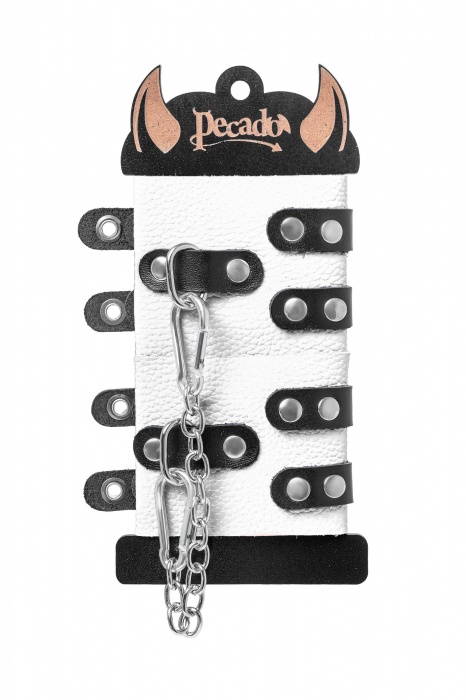 Бело-черные наручники с двумя ремешками и люверсами - Pecado - купить с доставкой в Балаково