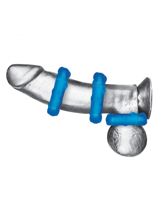 Комплект из трех голубых эрекционных колец 3-Pack Ribbed Rider Cock Ring Set - BlueLine - в Балаково купить с доставкой