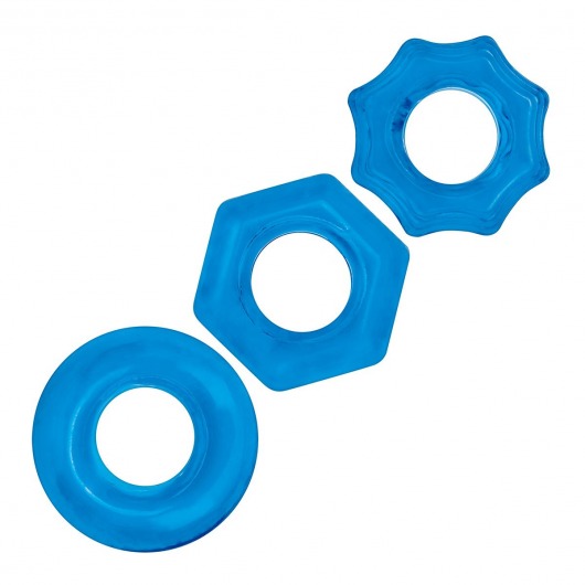Комплект из трех голубых колец для эрекции 3-Pack Nuts   Bolts Stretch Cock Ring Set - BlueLine - в Балаково купить с доставкой