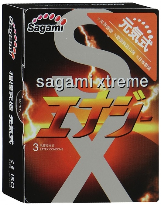 Презервативы Sagami Xtreme ENERGY с ароматом энергетика - 3 шт. - Sagami - купить с доставкой в Балаково