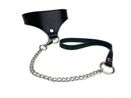 Черный кожаный ошейник Black Phoenix с поводком - БДСМ Арсенал - купить с доставкой в Балаково
