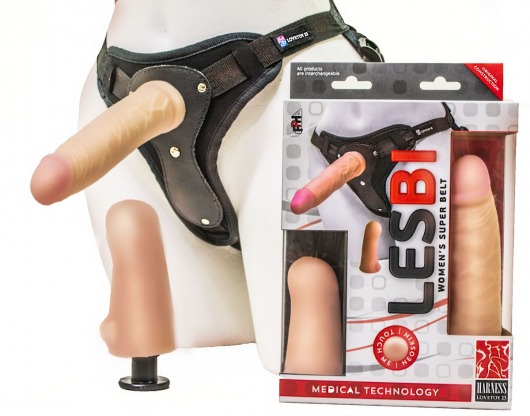 Телесный страпон Harness LESBI с вагинальной пробкой - 16,5 см. - LOVETOY (А-Полимер) - купить с доставкой в Балаково