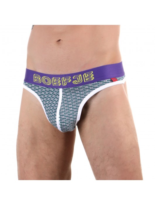 Мужские трусы-тонги с узором-кирпичиками и брендированным поясом - Boefje купить с доставкой