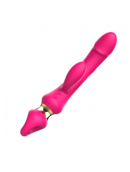 Розовый вибратор-кролик с ручкой-кольцом - 24,6 см. - I-MOON