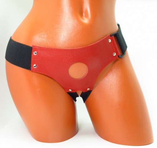 Красные кожаные трусики для страпона - БДСМ Арсенал - купить с доставкой в Балаково