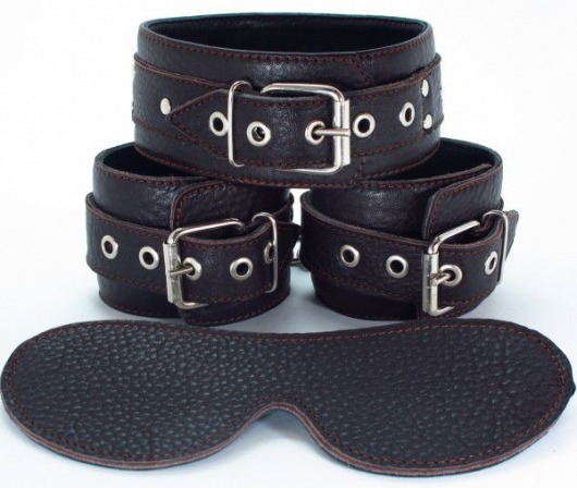 Набор БДСМ-аксессуаров из мягкой кожи черного цвета - БДСМ Арсенал - купить с доставкой в Балаково