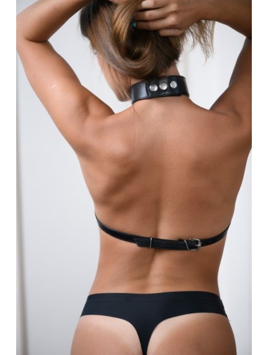 Черная кожаная сбруя с ошейником plus size из нежной кожи - БДСМ Арсенал - купить с доставкой в Балаково