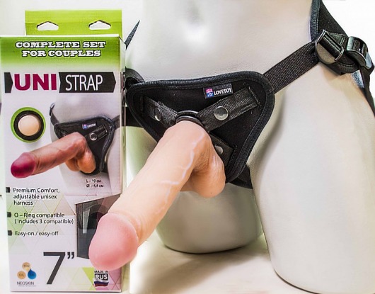 Страпон-унисекс с двумя насадками UNI strap 7  Harness - 19 и 16 см. - LOVETOY (А-Полимер) - купить с доставкой в Балаково