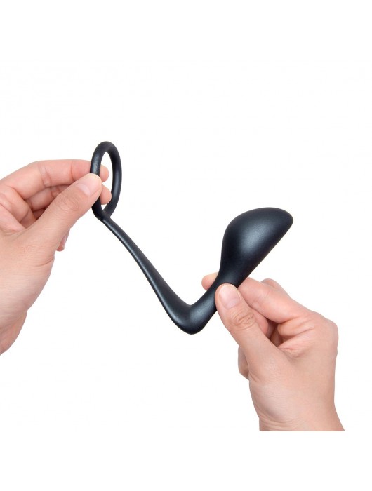 Черное эрекционное кольцо со стимулятором простаты Ringer Cock Ring   Plug - b-Vibe - в Балаково купить с доставкой