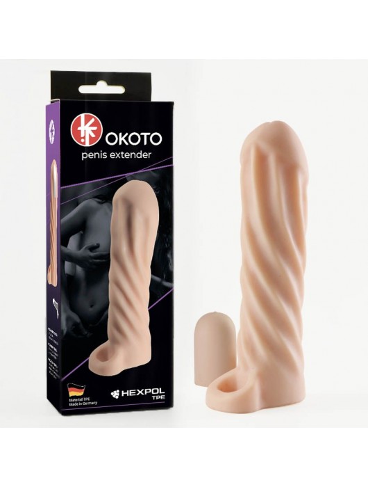 Телесная насадка-удлинитель Okoto со спиралевидным рельефом - 16 см. - Sitabella - в Балаково купить с доставкой