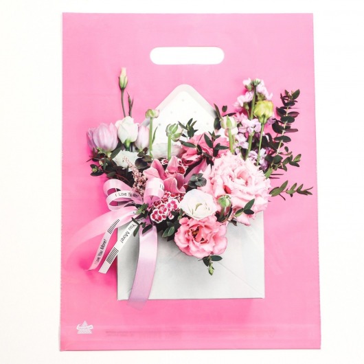 Розовый пакет с цветочным принтом и вырубной ручкой (40х31 см) - Сима-Ленд - купить с доставкой в Балаково