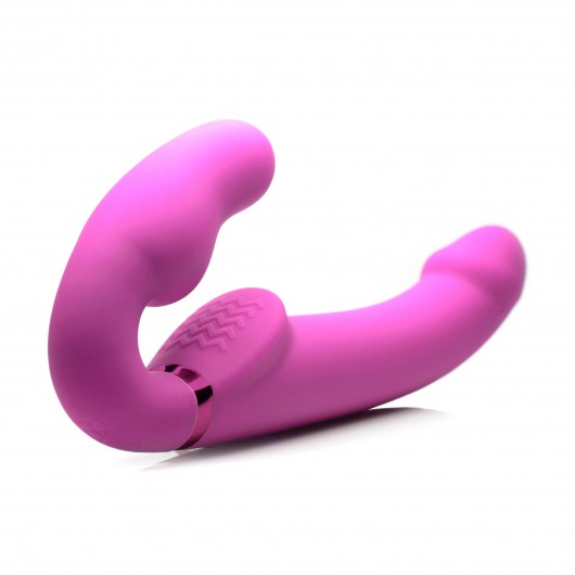 Розовый безремневой страпон с вибрацией и функцией расширения Inflatable Ergo-Fit Strapless Strap-On - XR Brands - купить с доставкой в Балаково