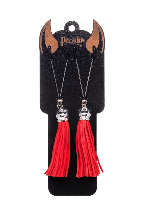 Зажимы на соски «Вилки» с красными кисточками из замши - Pecado - купить с доставкой в Балаково