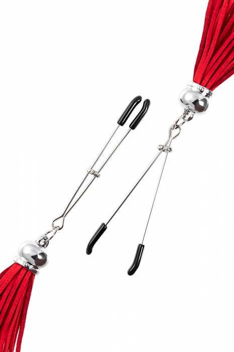 Зажимы на соски «Вилки» с красными кисточками из замши - Pecado - купить с доставкой в Балаково