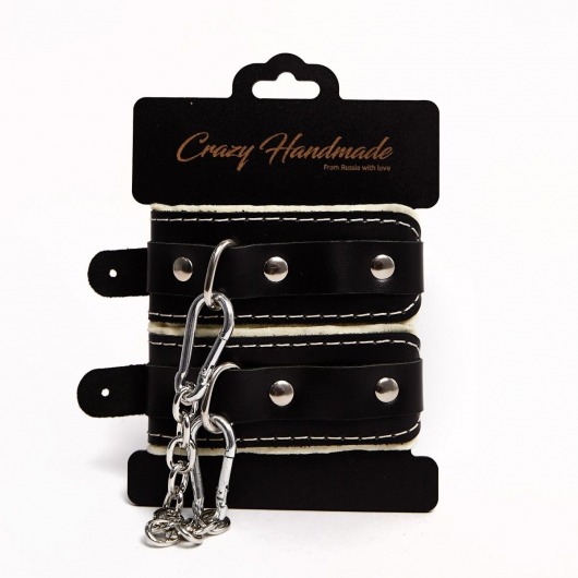 Черные скругленные наручники с мягкой бежевой подкладкой - Crazy Handmade - купить с доставкой в Балаково