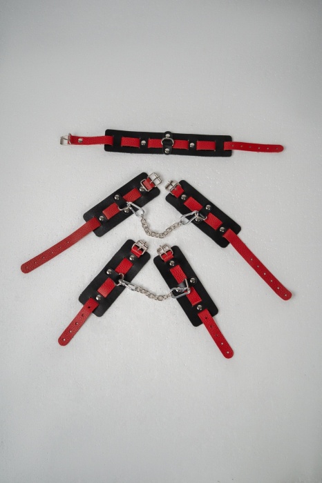 Черно-красный набор фиксаций: наручники, оковы и ошейник - Crazy Handmade - купить с доставкой в Балаково