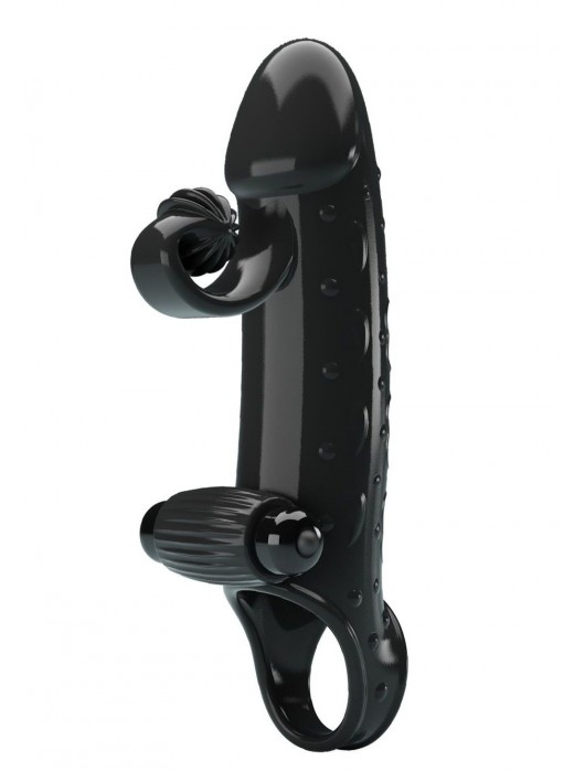 Черная вибронасадка на пенис с подхватом мошонки - 20 см. - Baile - в Балаково купить с доставкой