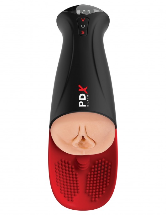 Телесный мастурбатор-вагина в черной колбе с вибрацией Fuck-O-Matic Pro XL - Pipedream - в Балаково купить с доставкой