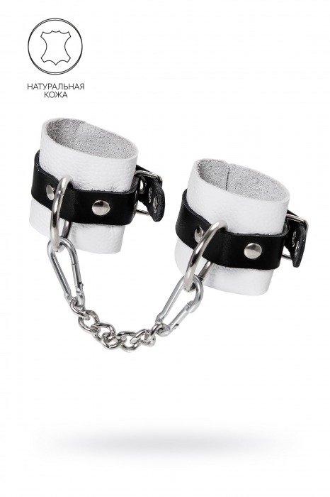 Бело-черные кожаные наручники с одним ремешком с люверсами - Pecado - купить с доставкой в Балаково