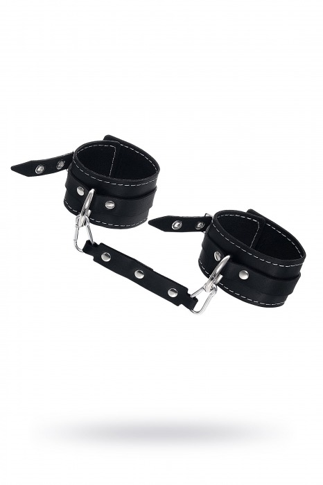 Черные двухслойные кожаные оковы с белой строчкой - Pecado - купить с доставкой в Балаково