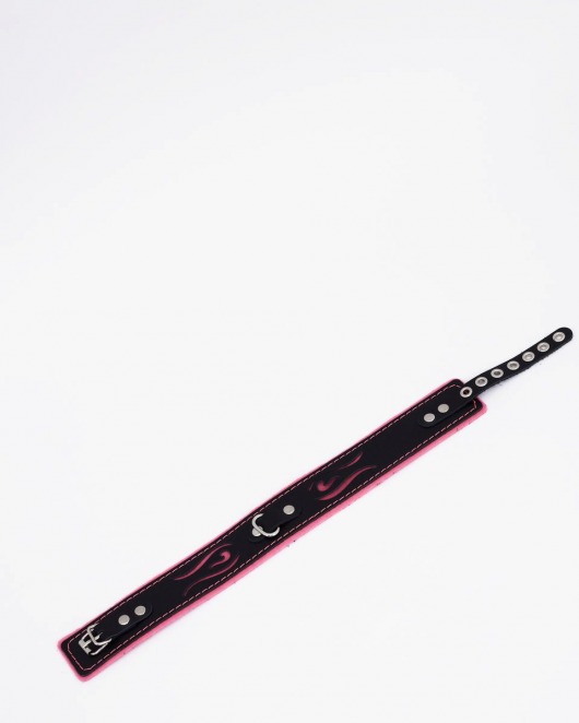 Черно-розовый кожаный ошейник с розовой строчкой - Crazy Handmade - купить с доставкой в Балаково