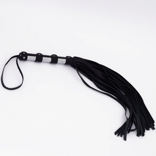 Черный кожаный флоггер со стальной ручкой - 45 см. - Crazy Handmade - купить с доставкой в Балаково