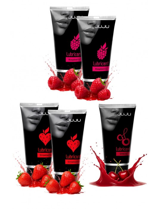 Набор из 5 съедобных лубрикантов JUJU (клубника х 2, малина х 2, вишня) - JuJu - купить с доставкой в Балаково