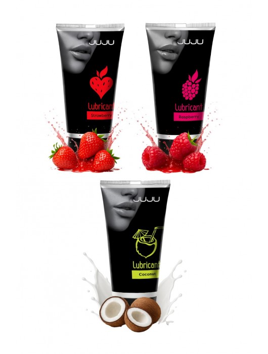 Набор из 3 съедобных лубрикантов JUJU (клубника, малина, кокос) - JuJu - купить с доставкой в Балаково