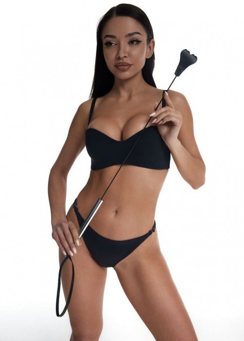 Стек с черным кожаным наконечником в виде сердца и металлической ручкой - 67 см. - Crazy Handmade - купить с доставкой в Балаково