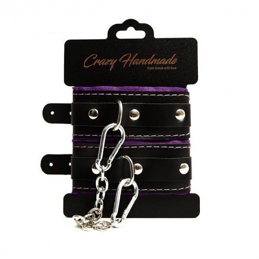 Черно-фиолетовые скругленные наручники с мягкой подкладкой - Crazy Handmade - купить с доставкой в Балаково