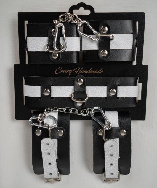 Набор фиксаторов из черной и белой натуральной кожи - Crazy Handmade - купить с доставкой в Балаково
