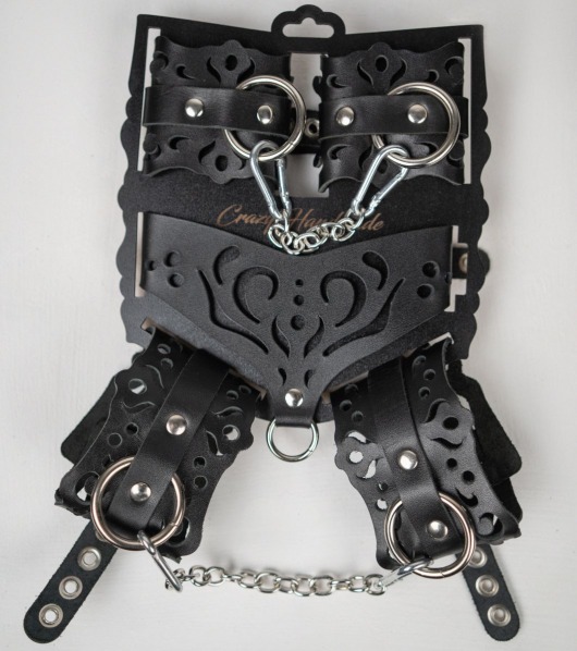 Черный ажурный кожаный набор фиксаций - Crazy Handmade - купить с доставкой в Балаково