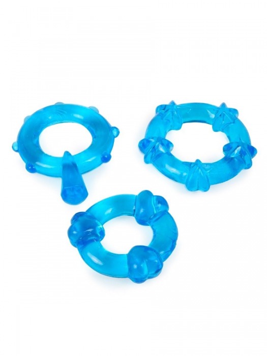 Набор из 3 синих эрекционных колец с различным рельефом - Erowoman-Eroman - в Балаково купить с доставкой
