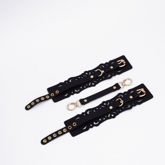 Черный кожаные оковы с узорами и золотистой фурнитурой - Crazy Handmade - купить с доставкой в Балаково