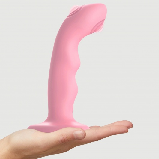 Розовая насадка-стимулятор Strap-On-Me Tapping Dildo Wave - Strap-on-me - купить с доставкой в Балаково