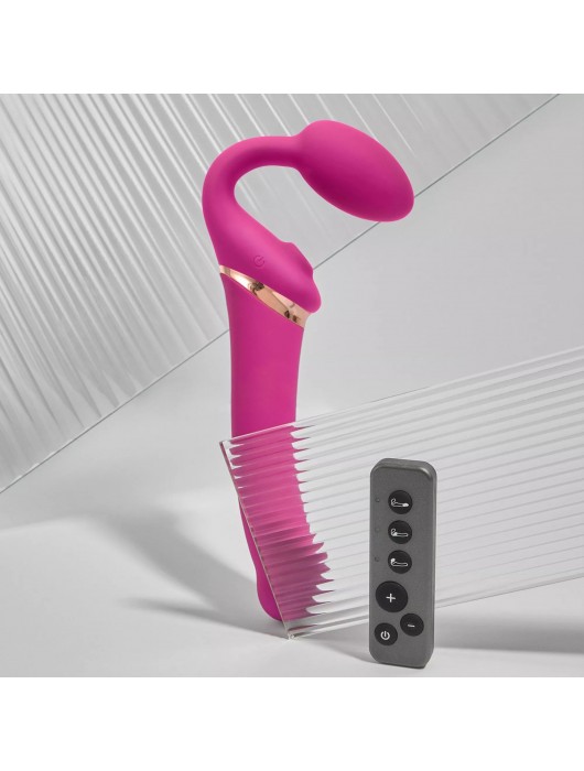 Ярко-розовый безремневой страпон Multi Orgasm Bendable Strap-On size XL с клиторальной стимуляцией - Strap-on-me - купить с доставкой в Балаково