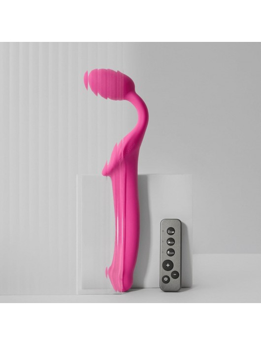 Ярко-розовый безремневой страпон Strap-on-me Vibrating Bendable Strap-On size L - Strap-on-me - купить с доставкой в Балаково