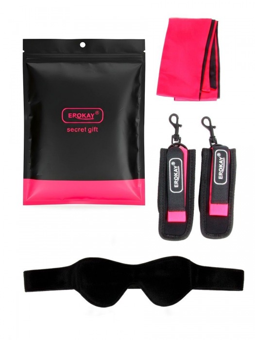 Черно-розовый эротический набор: маска, наручники и повязка - Erokay - купить с доставкой в Балаково