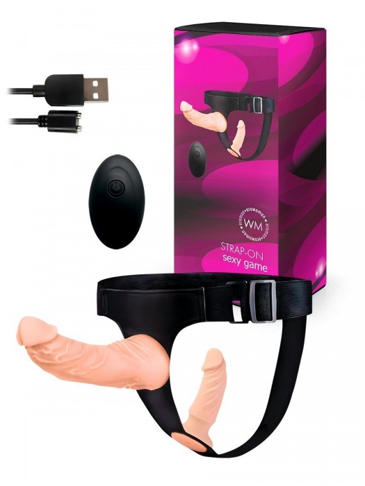 Женский страпон с 2 насадками, вибрацией и пультом ДУ - Erowoman-Eroman - купить с доставкой в Балаково