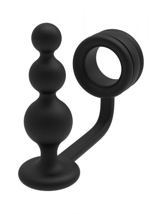 Черное эрекционное кольцо с анальной елочкой Cockring With Beaded Anal Plug - Dream Toys - в Балаково купить с доставкой