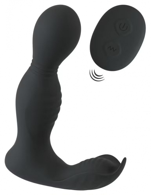 Черная анальная пробка с вибрацией, вращением и пультом ДУ RC Butt Plug with 2 Functions - Orion - в Балаково купить с доставкой