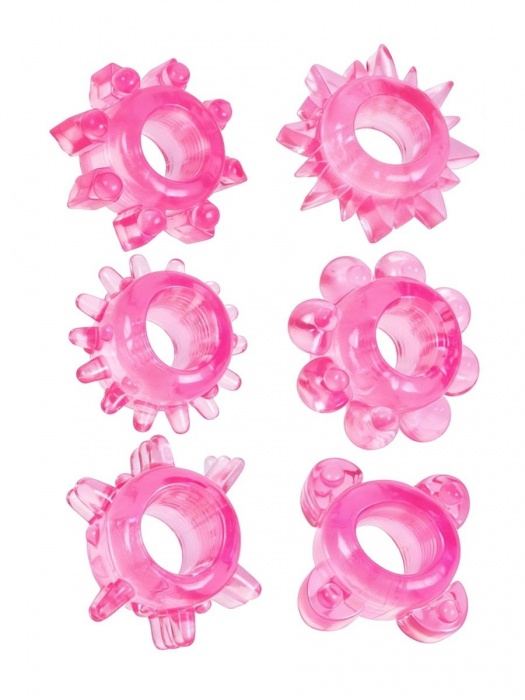 Набор из 6 розовых эрекционных колец с различным рельефом - Erowoman-Eroman - в Балаково купить с доставкой