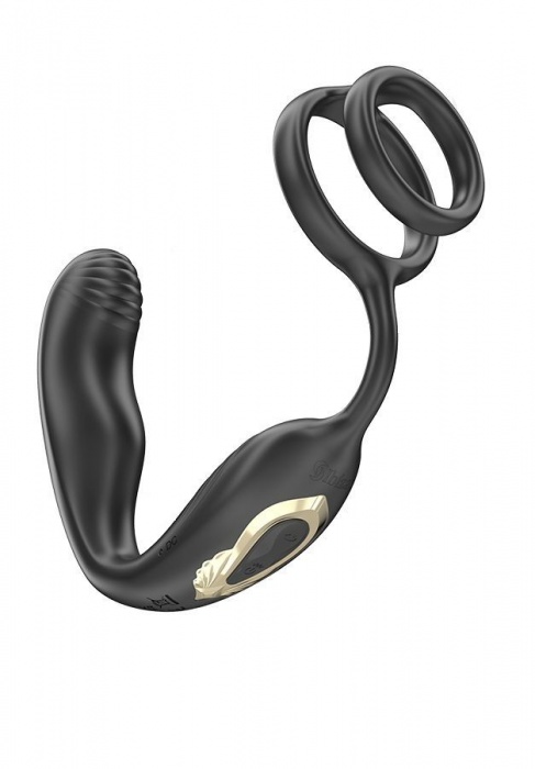 Черная анальная пробка с вращением и эрекционными кольцами - Ibiza - в Балаково купить с доставкой