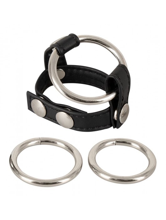 Подхват для мошонки с 3 съемными эрекционными кольцами Leder-Riemen - Orion - в Балаково купить с доставкой
